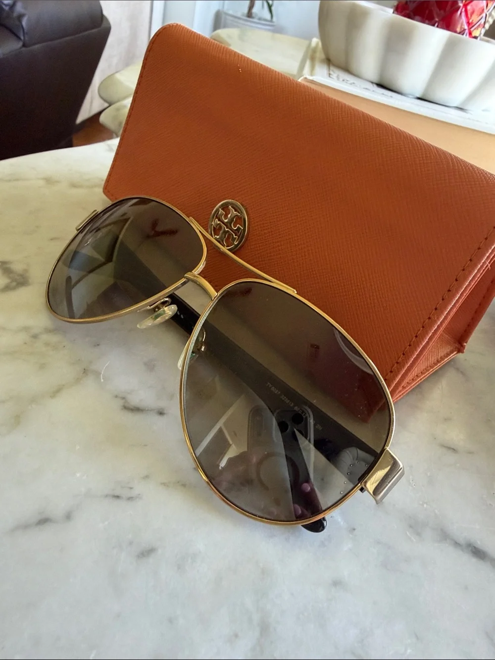 Tory Burch Gold Frame Aviator Sunglasses with Orange Case